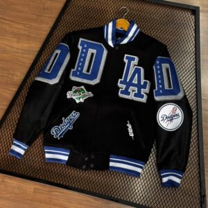 JAQUETA LOS ANGELES DODGERS TAM:GG LÃ BATIDA E COURO (PRODUTO IMPORTADO)